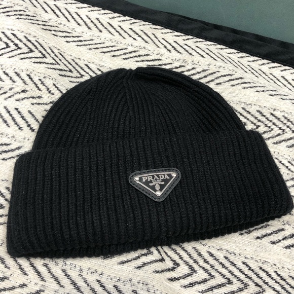 Prada Black Ribbed Beanie